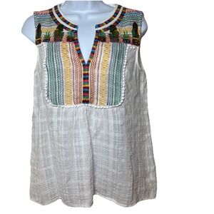 Savanna Jane Medium Embroidered Sleeveless Top Cactus Design Boho Flowy